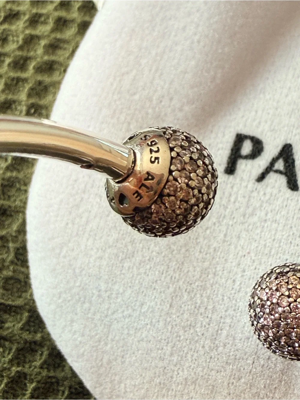 Pandora Silver with pink Pavé Ball Open Bangle - Silver Sparkle